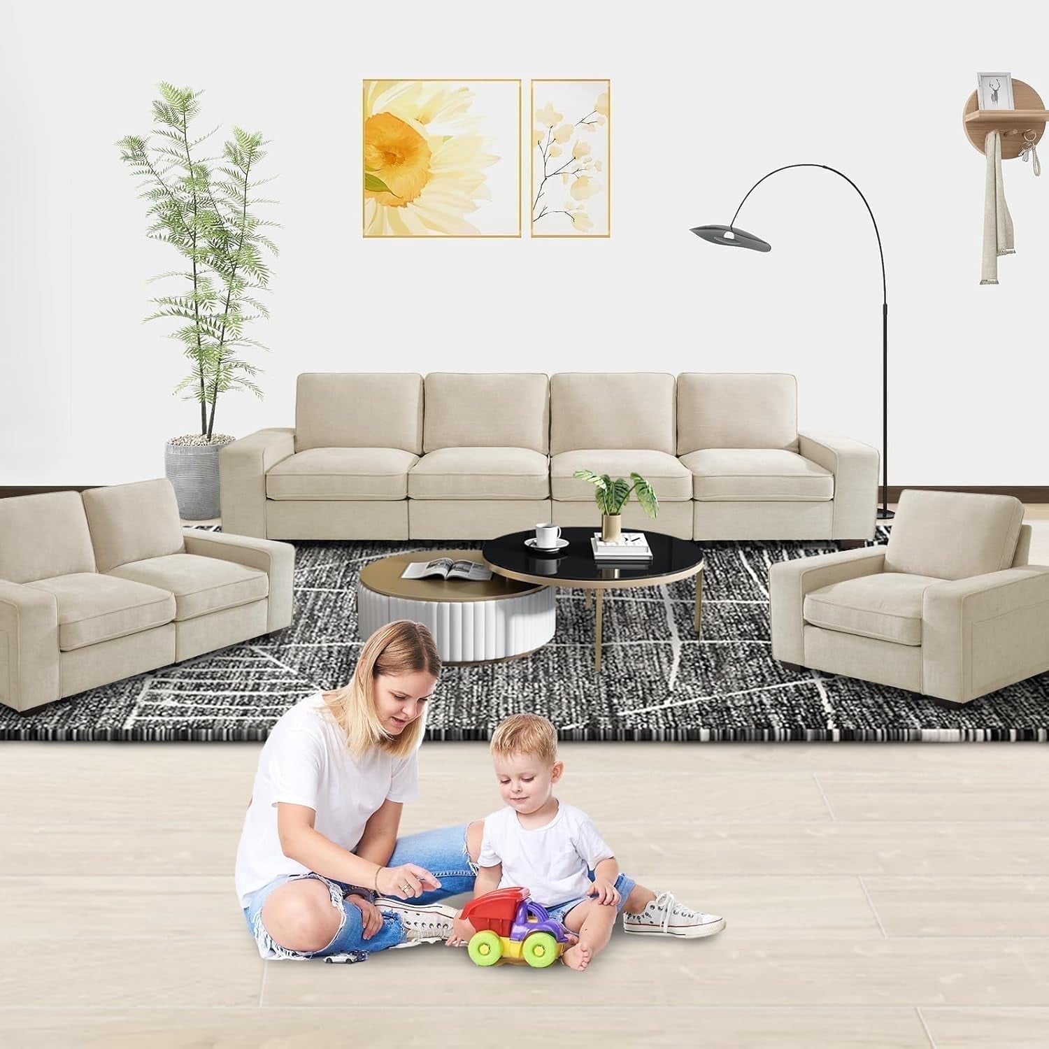 MAEVIS Modern Modular Chenille Sectional Sofa with Storage Space and ...