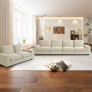 MAEVIS Modular Sectional Sofa, Beige 6-Seater Sofa with Storage and Convertible Features, Easy to Assemble
