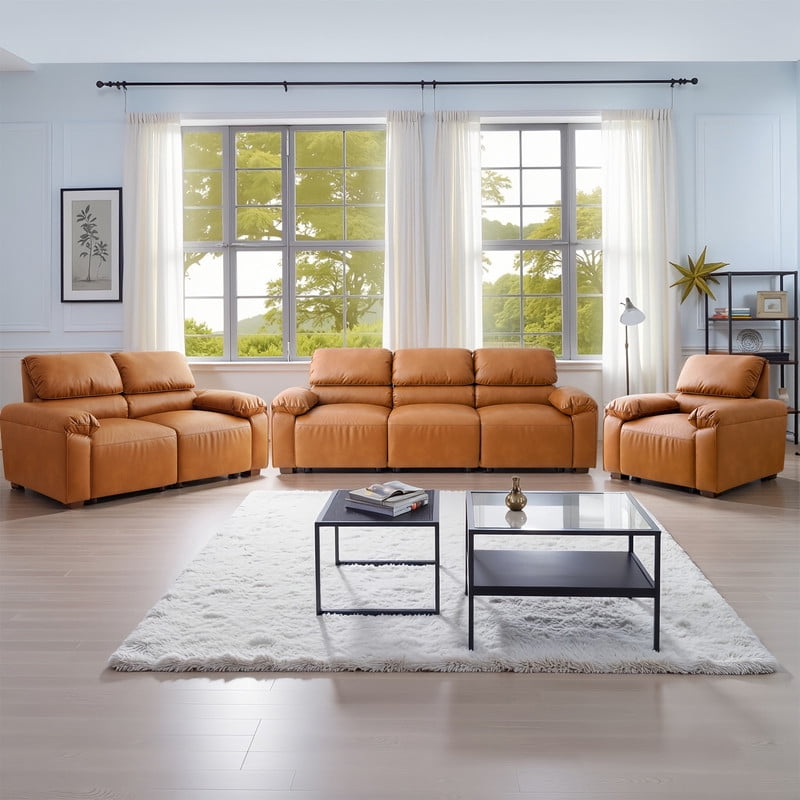 MAEVIS PU Faux Leather Sofa Set, 6 Seats Couch, 3 Piece With Deep Seats ...
