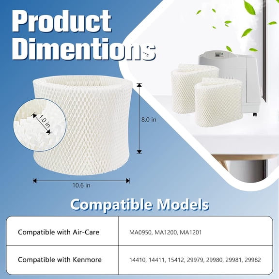 MAF1 Super Humidifier Wick Filter (4 Pack) Replacement for Air-Care MA1200, MA1201, MA0950 and  14906, 14410, 14411, 15412, 29979, 29980, 29981, 29982 Humidifiers