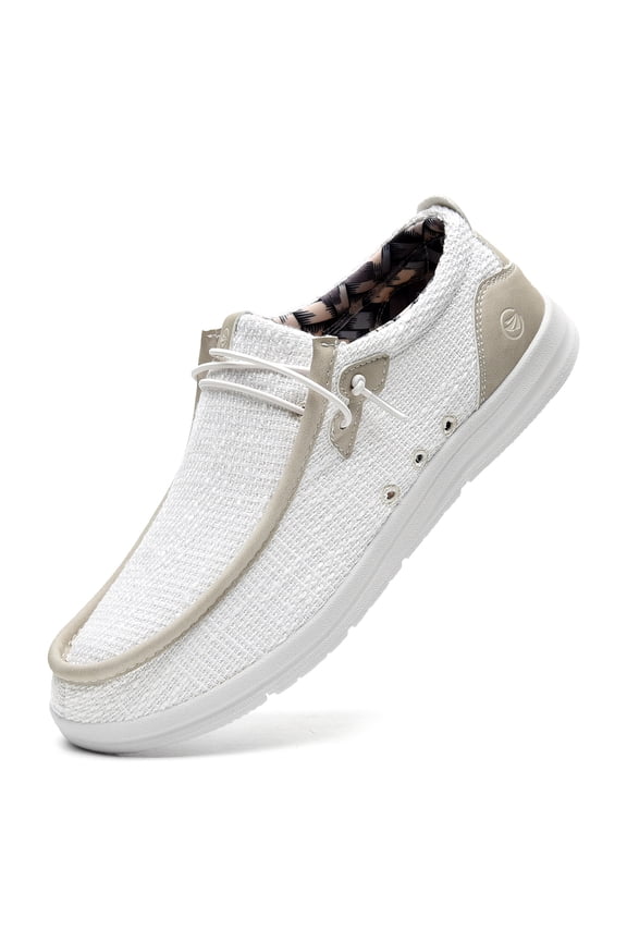 Men's Slip On Loafers | Arch Support Insole | Mens Walking Shoes | Comfortable Lightweight Mens Casual Loafers BeigeWhite Size 8