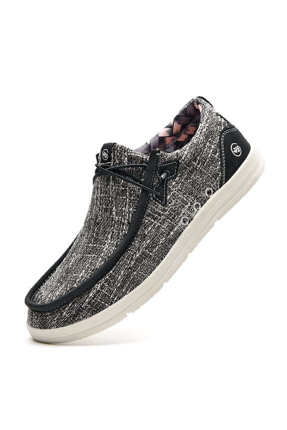 Men's Slip On Loafers | Arch Support Insole | Mens Walking Shoes | Comfortable Lightweight Mens Casual Loafers BlackGrey Size 9.5