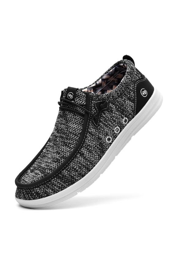 Men's Slip On Loafers | Arch Support Insole | Mens Walking Shoes | Comfortable Lightweight Mens Casual Loafers BlackWhite Size 12