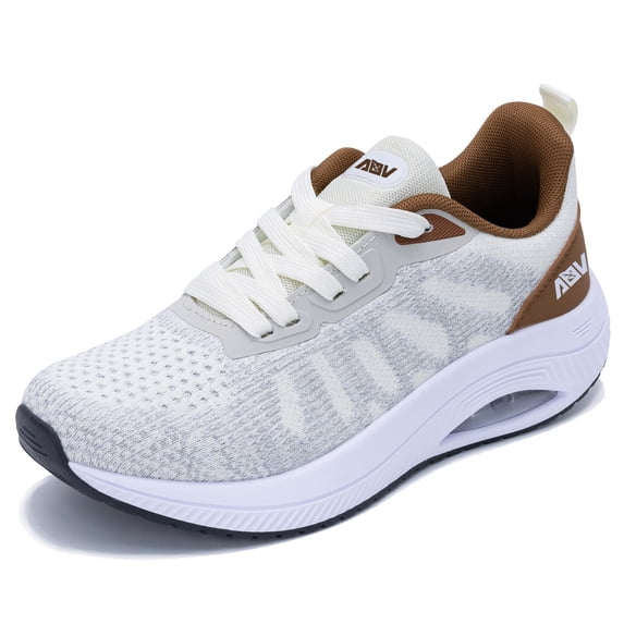 MAFEKE Women's Air Non Slip Orthotic Sneakers, Arch Support Athletic Walking Shoes for Plantar Fasciitis, Beige Size 8