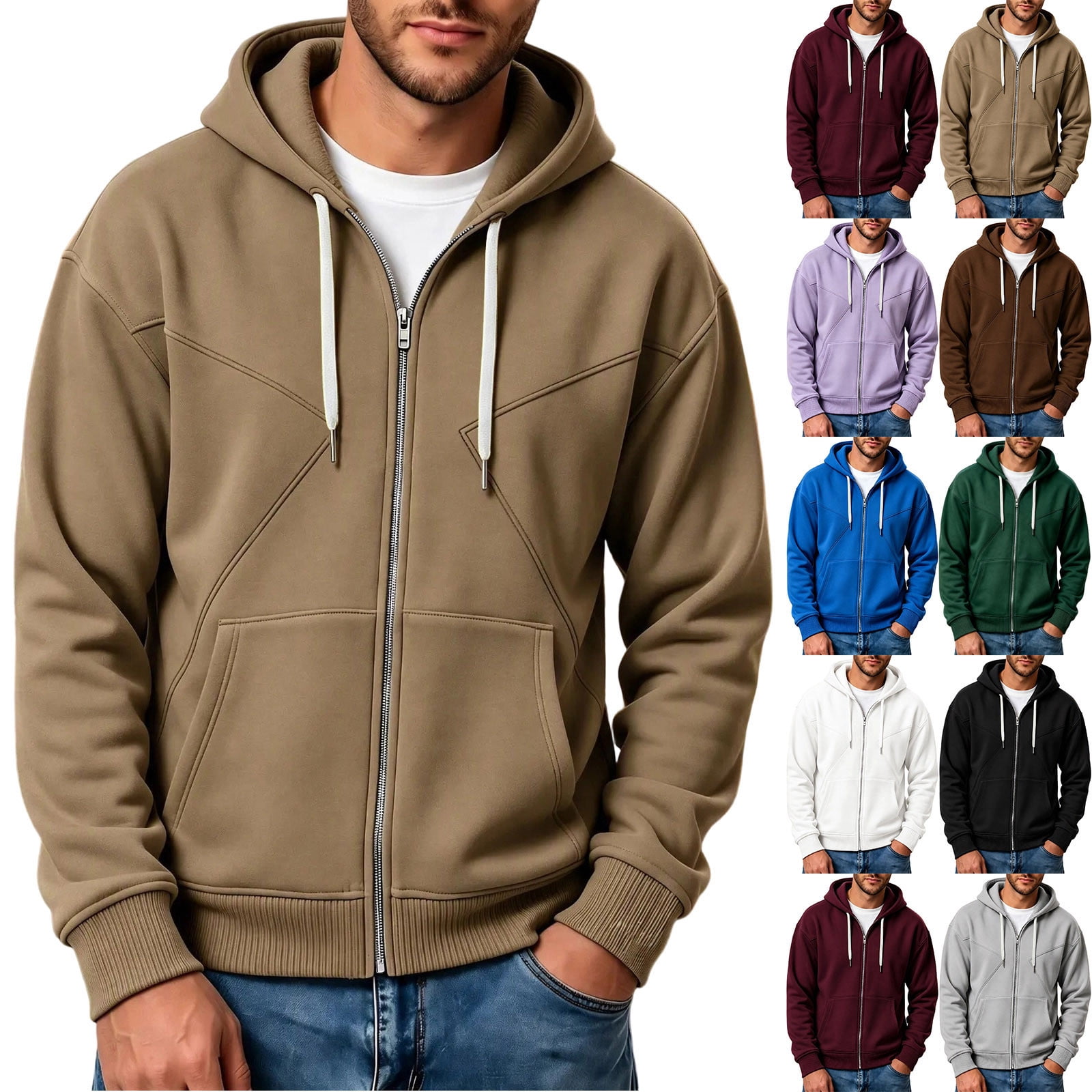 MAFYTYTPR Men's Full Zip Hooded Jacket, Geometric Stitching Casual ...