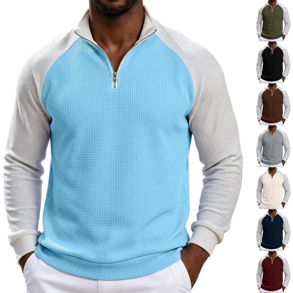 MAFYTYTPR Men's Waffle Knit Color Block Raglan Pullover Sweatshirt ...