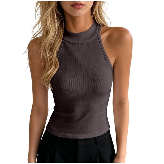 MAFYTYTPR Women's Halter Neck Ribbed Fitted Tank Tops Spring Summer Casual Tops for Everyday Wear 1PC S-XL