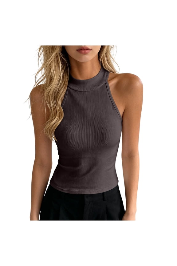 Women's Halter Neck Ribbed Fitted Tank Tops Spring Summer Casual Tops for Everyday Wear 1PC S-XL