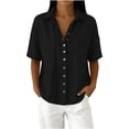 thumbnail image 1 of MAFYTYTPR Women's Linen Blend Button-Down Shirt with Chest Pocket Short Sleeve Spread Collar Solid Color Spring Summer Casual Tops for Everyday Wear S-XXL, 1 of 6
