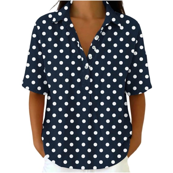 MAFYTYTPR Women's Polka Dot Half-Button Shirt Spread Collar Short Sleeve Casual Tops for Everyday Wear S-3XL Plus Size
