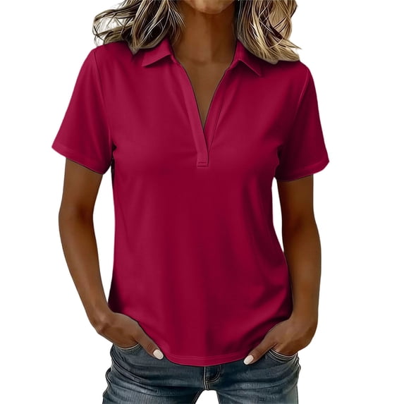 MAFYTYTPR Women's Polyester Solid Lapel Polo Shirt Short Sleeve Spring Summer Casual Tops for Everyday Wear S-XXL