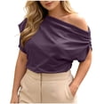 thumbnail image 1 of MAFYTYTPR Women's Off The Shoulder Asymmetrical Neck Polyester Short Sleeve Tops Spring Summer Solid Color Casual T-Shirts for Everyday Wear 1PC M-XXL, 1 of 4