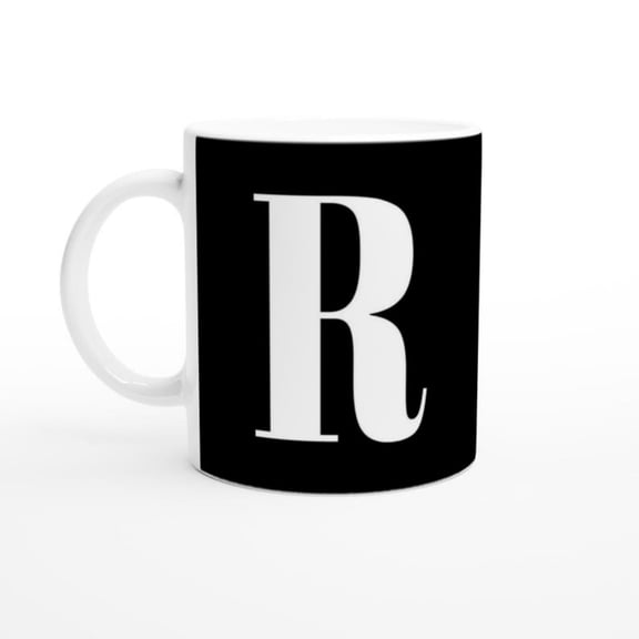 -MAG Black Letter R Mug Monogram Letter R Typography oz Ceramic Mug Initial Coffee Cup.