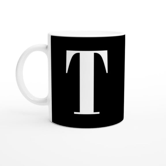 -MAG Black Letter T Mug Monogram Letter T Typography oz Ceramic Mug Initial Coffee Cup.