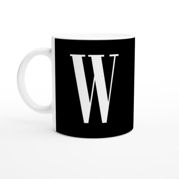 -MAG Black Letter W Mug Monogram Letter W Typography oz Ceramic Mug Initial Coffee Cup.