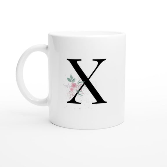 -MAG Floral Monogram Letter X Mug oz Eleganeramic Mug Pernalized Initial Coffee Mug Minimal and Feminine Design.