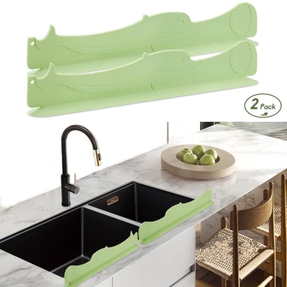 Silicone Kitchen Sink Water Splash Guard Protector for Single or Double Standard Sink 2-pack|17.25" L 2" W 3" H-Pale Green