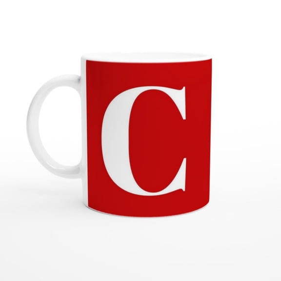 -MAG Red Letter C Mug Monogram Letter C Typography oz Ceramic Mug Initial Coffee Cup.