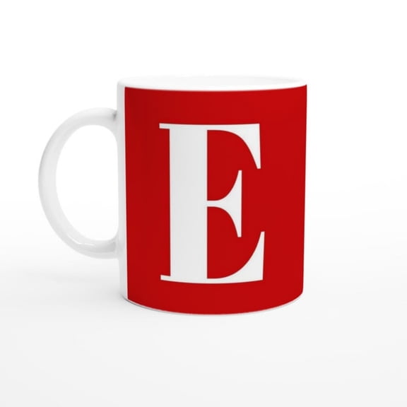-MAG Red Letter E Mug Monogram Letter E Typography oz Ceramic Mug Initial Coffee Cup.