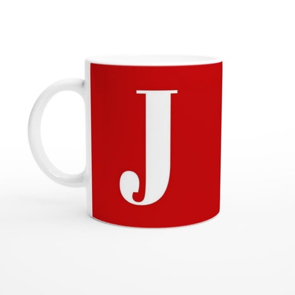 -MAG Red Letter J Mug Monogram Letter J Typography oz Ceramic Mug Initial Coffee Cup.