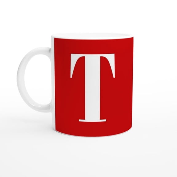 -MAG Red Letter T Mug Monogram Letter T Typography oz Ceramic Mug Initial Coffee Cup.
