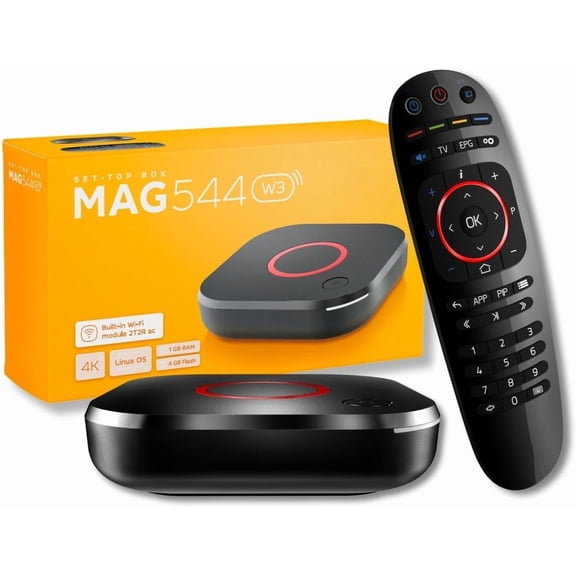 MAG544w3 Set-Top Box 4K HDR Streaming Media Player, 4K HDR Output, Amlogic S905Y4, Linux 4.9, Dual-Band Wi-Fi, HDMI Cae, Remote - Hardware Device Only