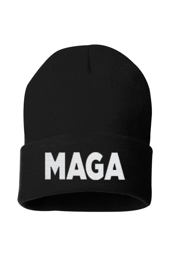 MAGA Deluxe Embroidered Acrylic Beanie, 12" Solid Cuffed Patriotic Political Knit Cap for Men & Women