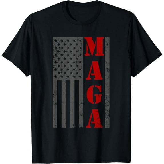 MAGA Flag Shirt Gray and Red Distressed American Flag T-Shirt