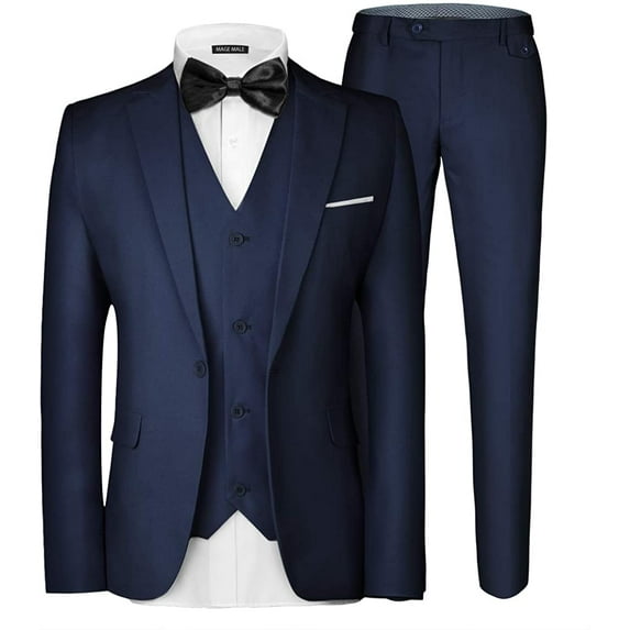 MAGE MALE Men's 3 Pieces Suit Elegant Solid One Button Slim Fit Single Breasted Party Blazer Vest Pants Set