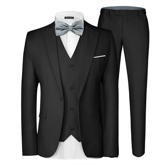 MAGE MALE Men's 3 Pieces Suit Elegant Solid One Button Slim Fit Single Breasted Party Blazer Vest Pants Set
