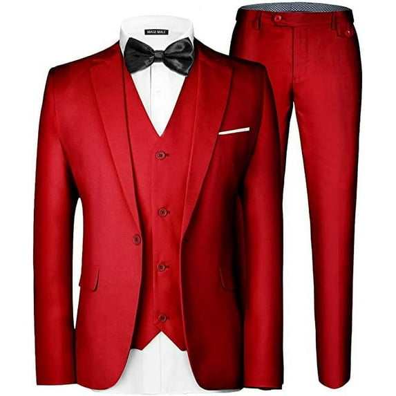 MAGE MALE Men's 3 Pieces Suit Elegant Solid One Button Slim Fit Single Breasted Party Blazer Vest Pants Set