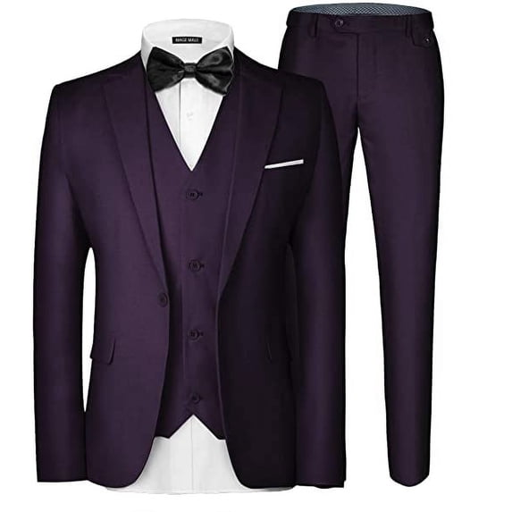 MAGE MALE Men's 3 Pieces Suit Elegant Solid One Button Slim Fit Single Breasted Party Blazer Vest Pants Set