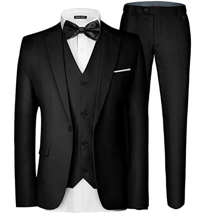 MY'S Men's 3 Piece Slim Fit Suit Set, 2 Button Blazer Jacket Vest Pants  with Tie, Solid Wedding Dress Tux and Trousers