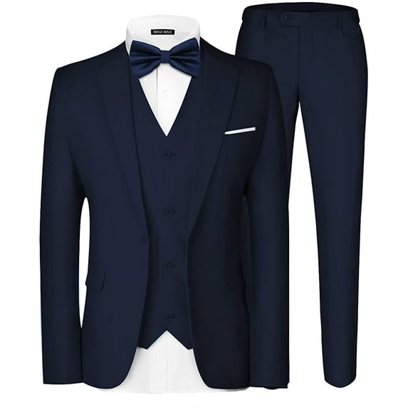 MAGE MALE Men's 3 Pieces Suit Elegant Solid One Button Slim Fit Single Breasted Party Blazer Vest Pants Set