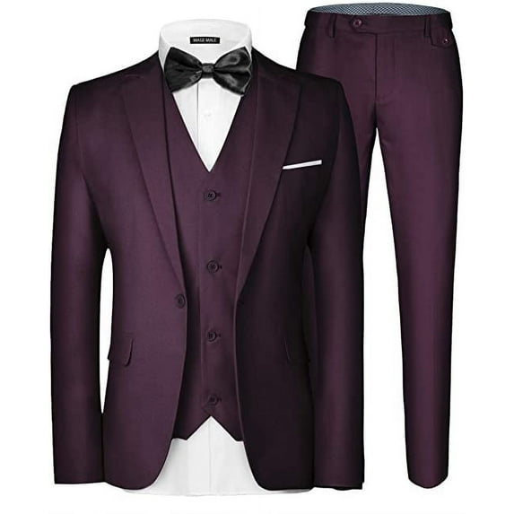 MAGE MALE Men's 3 Pieces Suit Elegant Solid One Button Slim Fit Single Breasted Party Blazer Vest Pants Set
