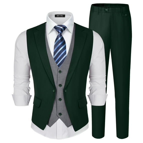 MAGE MALE Men's Slim Fit 2-Piece Vest Suit, Formal Business & Wedding Set