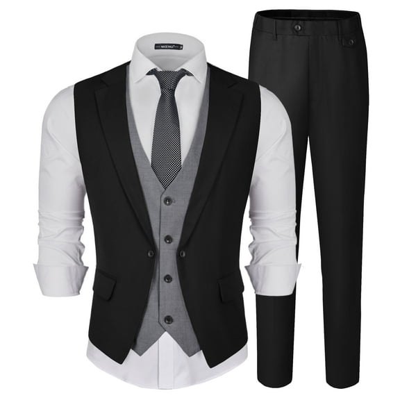 MAGE MALE Men's Slim Fit 2-Piece Vest Suit, Formal Business & Wedding Set