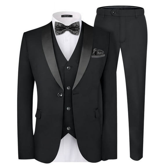 MAGE MALE Men's Slim Fit 3 Piece Suit One Button Solid Shawl Lapel Blazer Jacket Vest Pants Set