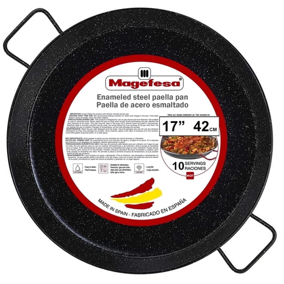 Magefesa 17-inch Enameled Steel Paella Pan, 42 cm - 10 Servings, Durable and Lightweight