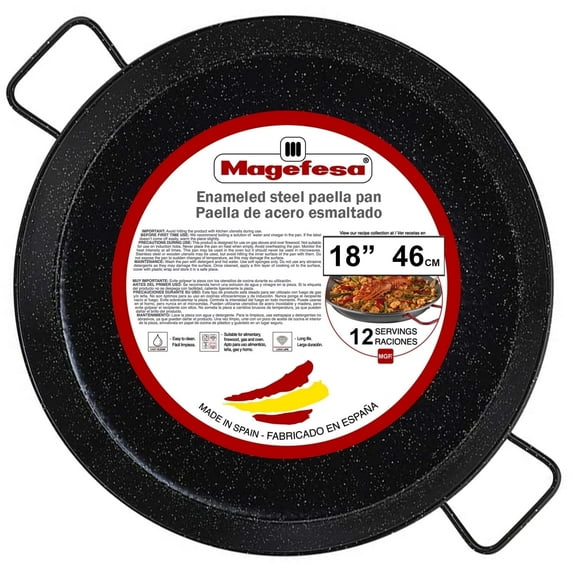 MAGEFESA 18-inch Enameled Steel Paella Pan – 46 cm, 12 Servings, Durable & Lightweight, Ideal for Outdoor & Traditional Paella