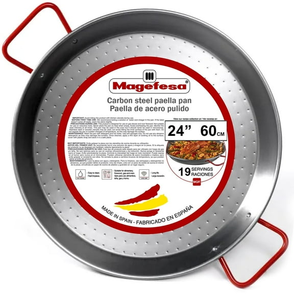 MAGEFESA 24" Carbon Steel Paella Pan, 60 cm, Serves 19 – Oven-Safe, Lightweight & Durable with Dimpled Base, Ideal for Outdoor & Traditional Paella