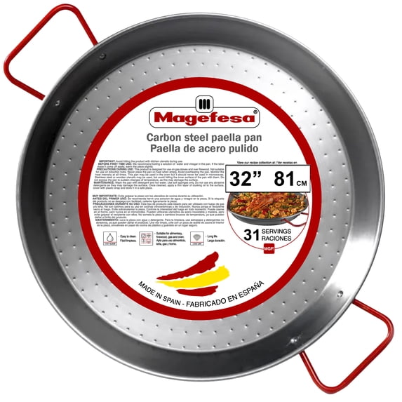 MAGEFESA 32-inch Carbon Steel Paella Pan, 81 cm, Serves 31 – Oven-Safe, Lightweight, with Dimpled Surface, Ideal for Outdoor Cooking