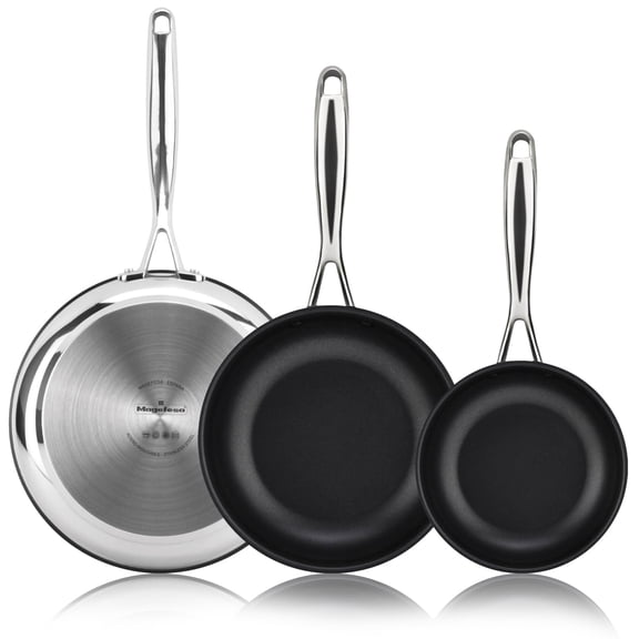MAGEFESA Balance Stainless Steel Frying Pan Set, 7+9.4+11 Inches, Full Induction Base, Oven Safe, Anti-Splash Design