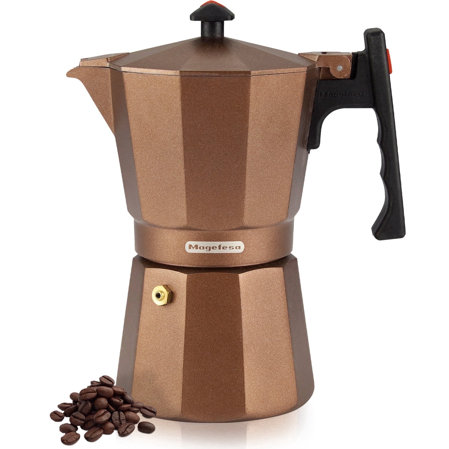 MAGEFESA Colombia Brown Stovetop Espresso Moka Pot, 6-Cup/10 oz, Italian Coffee Maker for Cuban Coffee, Extra-Thick Aluminum, Heat-Resistant Handle, Safe & Easy-to-Use, Greca Coffee Maker