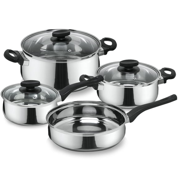 MAGEFESA Deliss 7-Piece Stainless Steel Cookware Set Includes 2 Stockpots, Saucepan, and Deep Saut Pan Induction-Compatible, Dishwasher-Safe