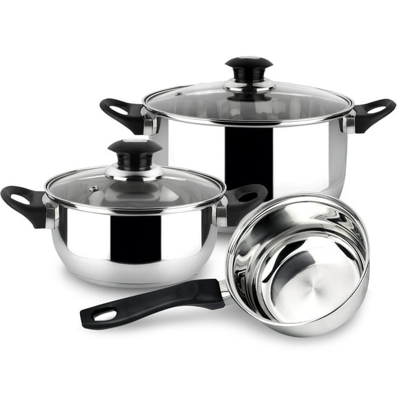 MAGEFESA Family 5-Piece Stainless Steel Cookware Set with Tempered Glass Lids with Steam Vents, Suitable for all types of Stovetops Including Induction