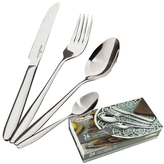 MAGEFESA Granada 24-Piece Silverware Set - Stainless Steel Flatware for 6 People, Blue Gift Box Included