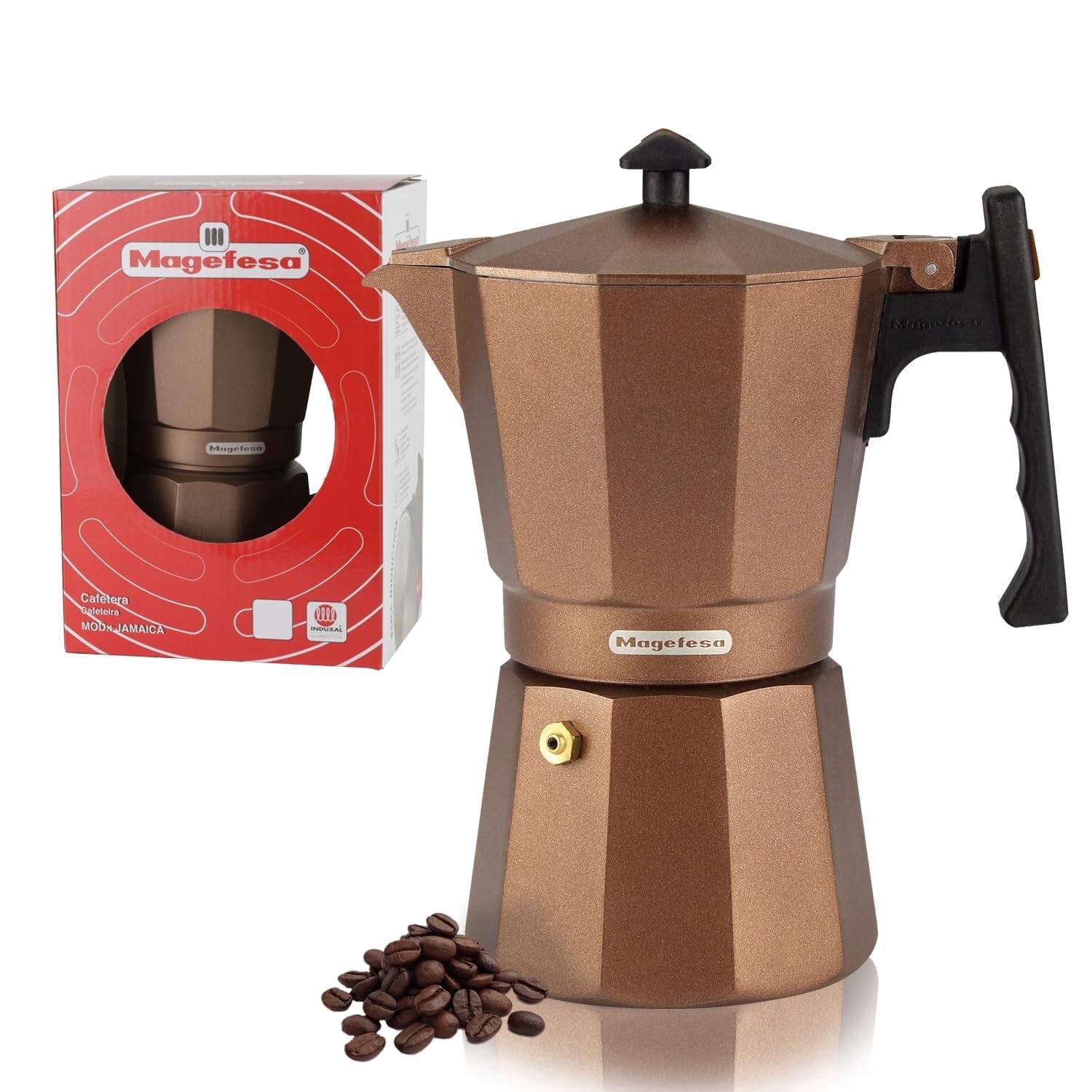 Magefesa Jamaica Brown 12-Cup Stovetop Espresso Moka Pot, Italian Coffee Maker, Greca Coffee Maker