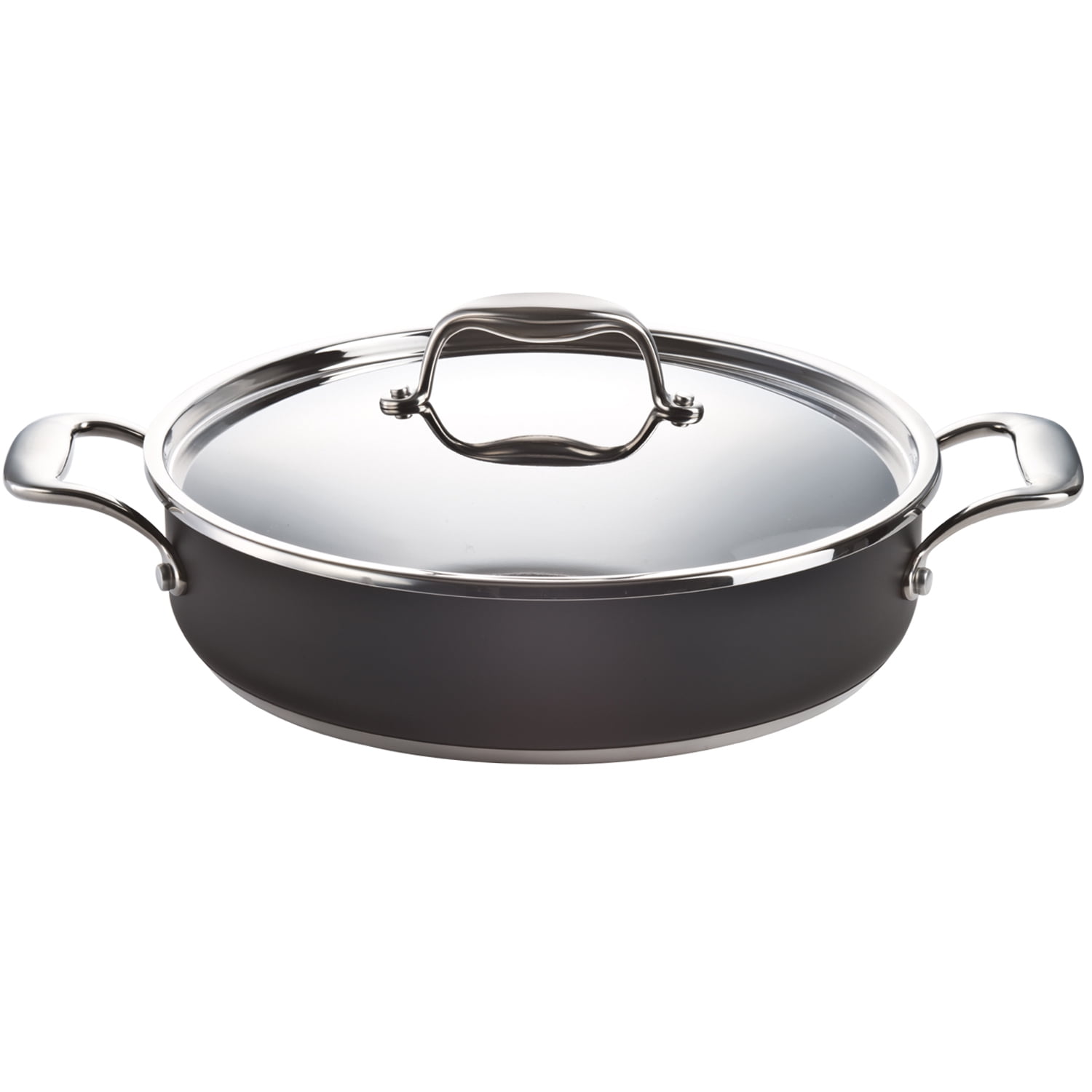 Megafesa Dolomiti Enameled Steel Casserole – 24 Cm, Dark Grey, With Glass Lid