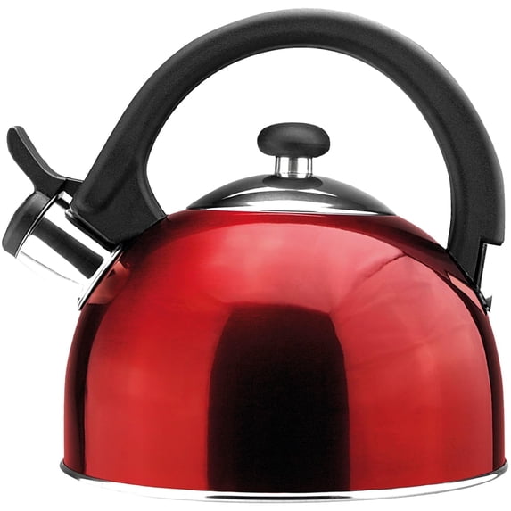 MAGEFESA Sabal Red Tea Kettle, 2.1 Qts, made of Stainless Steel with Warning Acoustic Whistle, Smooth and Clean Pouring System, Ergonomic Handle, Teapot